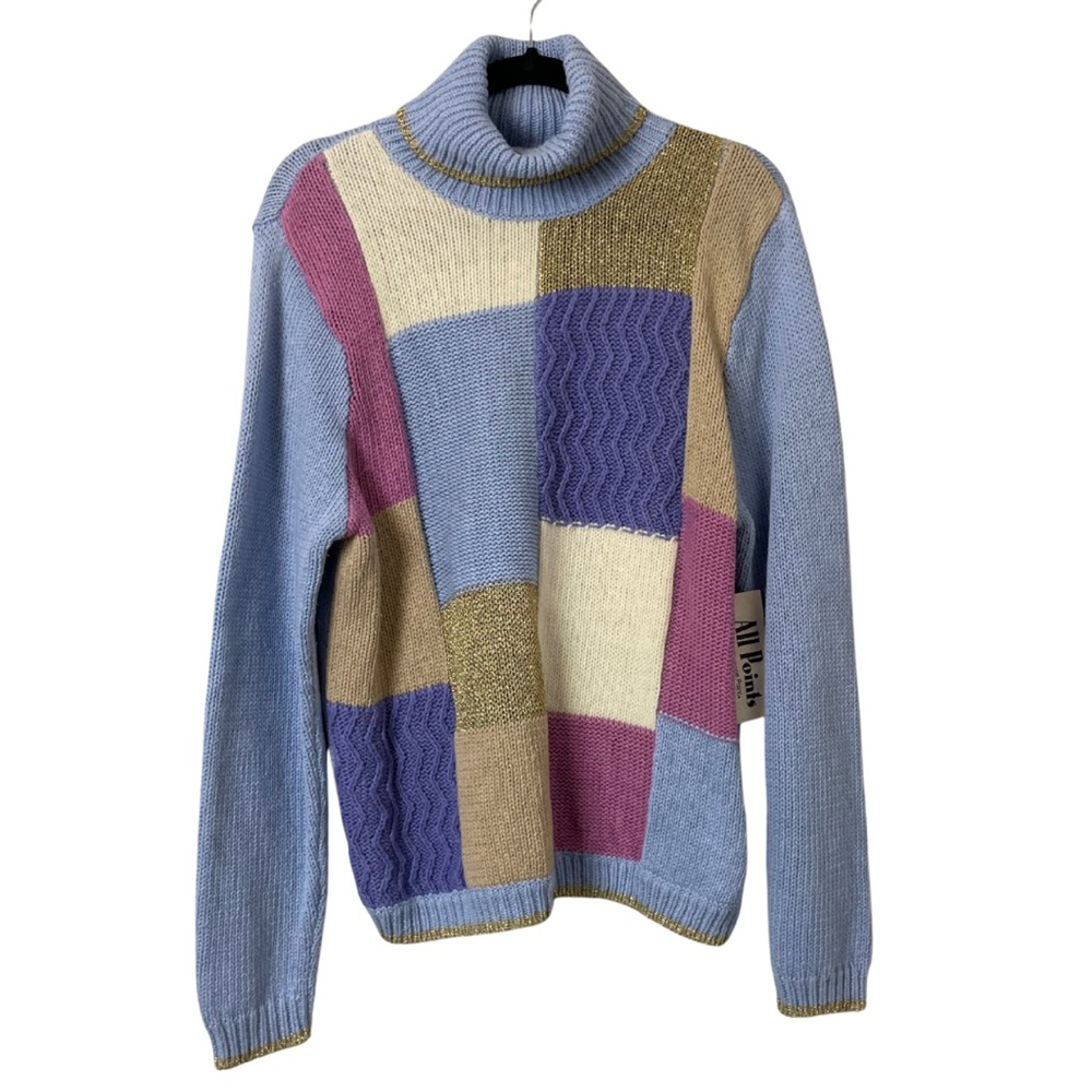 NWT Vintage Pastel Patchwork Sweater Turtleneck Size Large Spring Easter